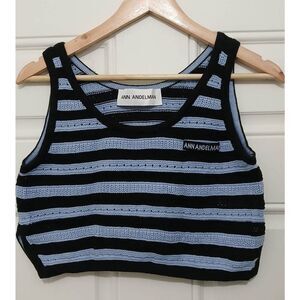 Ann andelman womens large cropped knit top blue black